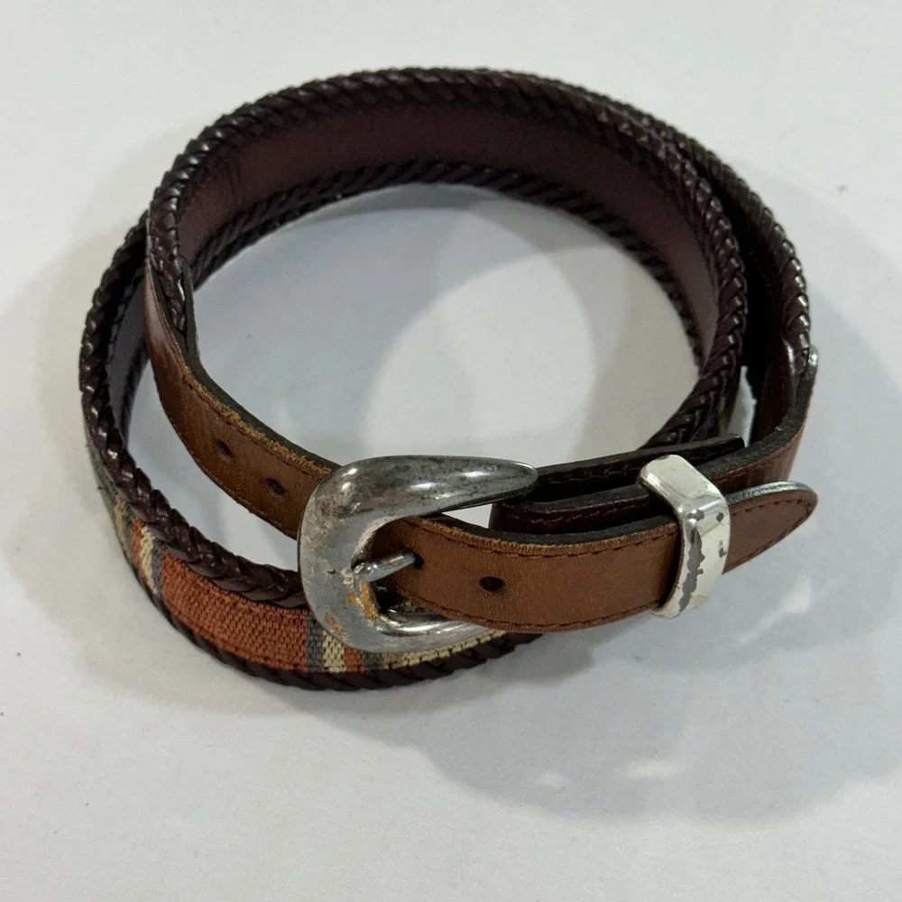 Vintage Western Woven Leather Belt Mens 36 Brown Braided Southwestern Buckle